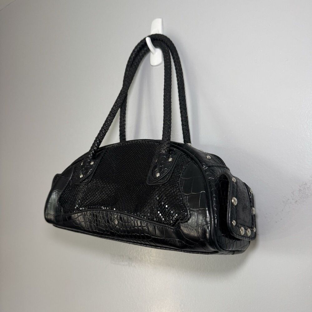 Stunning Vintage Black Studded Beaded Evening Bag Purse Lederer Paris France